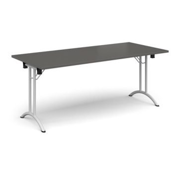 Rectangular folding leg table with white legs and curved foot rails 1800mm x 800mm - Onyx Grey - CFL1800-WH-OG
