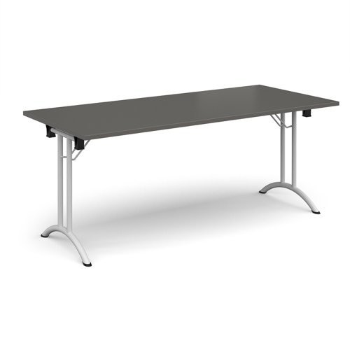 Rectangular folding leg table with white legs and curved foot rails 1800mm x 800mm - Onyx Grey - CFL1800-WH-OG