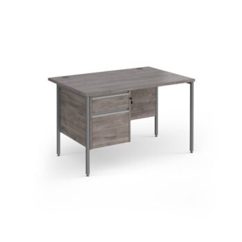 Contract 25 straight desk with 2 drawer pedestal and graphite H-Frame leg 1200mm x 800mm - Grey Oak Top - CH12S2-G-GO