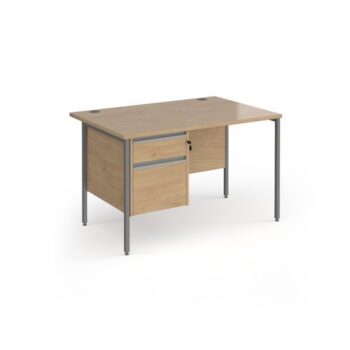 Contract 25 straight desk with 2 drawer pedestal and graphite H-Frame leg 1200mm x 800mm - Kendal Oak Top - CH12S2-G-KO