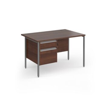 Contract 25 straight desk with 2 drawer pedestal and graphite H-Frame leg 1200mm x 800mm - Walnut top - CH12S2-G-W