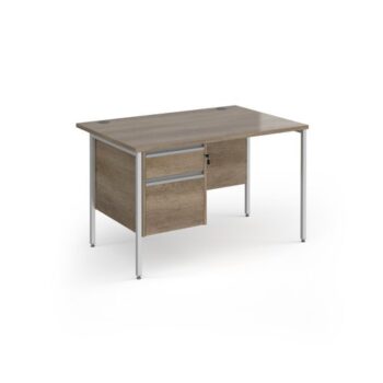 Contract 25 straight desk with 2 drawer pedestal and silver H-Frame leg 1200mm x 800mm - Nebraska grey top - CH12S2-S-NO
