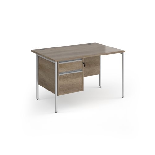 Contract 25 straight desk with 2 drawer pedestal and silver H-Frame leg 1200mm x 800mm - Nebraska grey top - CH12S2-S-NO