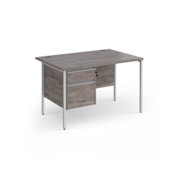 Contract 25 straight desk with 2 drawer pedestal and white H-Frame leg 1200mm x 800mm - Grey Oak Top - CH12S2-WH-GO
