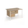 Contract 25 straight desk with 2 drawer pedestal and white H-Frame leg 1200mm x 800mm - Kendal Oak Top - CH12S2-WH-KO