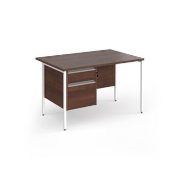 Contract 25 straight desk with 2 drawer pedestal and white H-Frame leg 1200mm x 800mm - Walnut top - CH12S2-WH-W