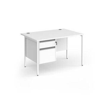 Contract 25 straight desk with 2 drawer pedestal and white H-Frame leg 1200mm x 800mm - White Top - CH12S2-WH-WH