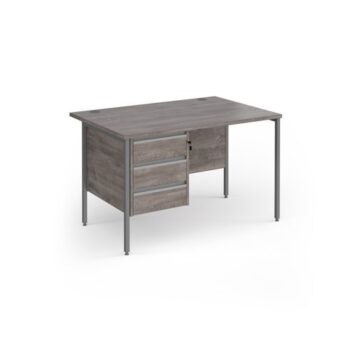 Contract 25 straight desk with 3 drawer pedestal and graphite H-Frame leg 1200mm x 800mm - Grey Oak Top - CH12S3-G-GO