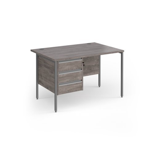 Contract 25 straight desk with 3 drawer pedestal and graphite H-Frame leg 1200mm x 800mm - Grey Oak Top - CH12S3-G-GO