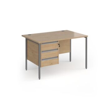 Contract 25 straight desk with 3 drawer pedestal and graphite H-Frame leg 1200mm x 800mm - Kendal Oak Top - CH12S3-G-KO