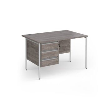 Contract 25 straight desk with 3 drawer pedestal and silver H-Frame leg 1200mm x 800mm - Grey Oak Top - CH12S3-S-GO