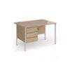 Contract 25 straight desk with 3 drawer pedestal and silver H-Frame leg 1200mm x 800mm - Kendal Oak Top - CH12S3-S-KO
