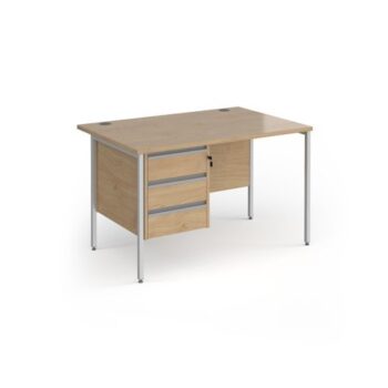 Contract 25 straight desk with 3 drawer pedestal and silver H-Frame leg 1200mm x 800mm - Kendal Oak Top - CH12S3-S-KO