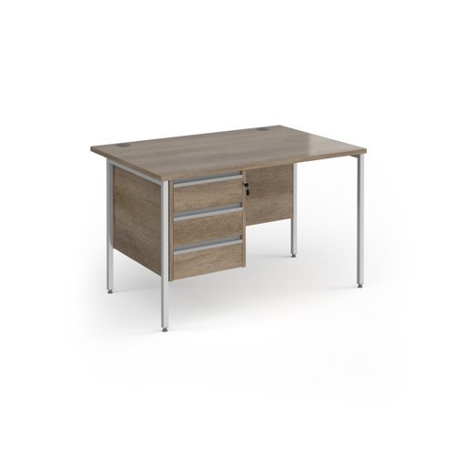 Contract 25 straight desk with 3 drawer pedestal and silver H-Frame leg 1200mm x 800mm - Nebraska grey top - CH12S3-S-NO