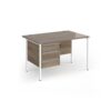 Contract 25 straight desk with 3 drawer pedestal and white H-Frame leg 1200mm x 800mm - Nebraska grey top - CH12S3-WH-NO