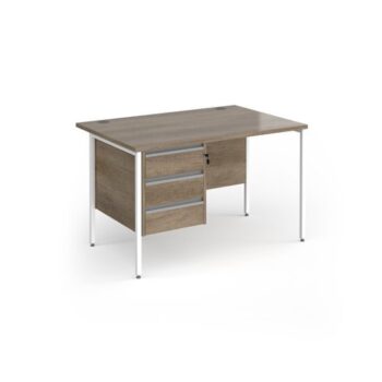 Contract 25 straight desk with 3 drawer pedestal and white H-Frame leg 1200mm x 800mm - Nebraska grey top - CH12S3-WH-NO