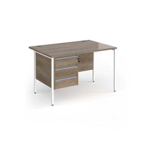 Contract 25 straight desk with 3 drawer pedestal and white H-Frame leg 1200mm x 800mm - Nebraska grey top - CH12S3-WH-NO