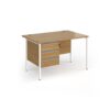 Contract 25 straight desk with 3 drawer pedestal and white H-Frame leg 1200mm x 800mm - Oak Top - CH12S3-WH-O