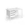 Contract 25 straight desk with 3 drawer pedestal and white H-Frame leg 1200mm x 800mm - White Top - CH12S3-WH-WH