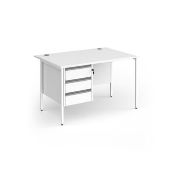 Contract 25 straight desk with 3 drawer pedestal and white H-Frame leg 1200mm x 800mm - White Top - CH12S3-WH-WH