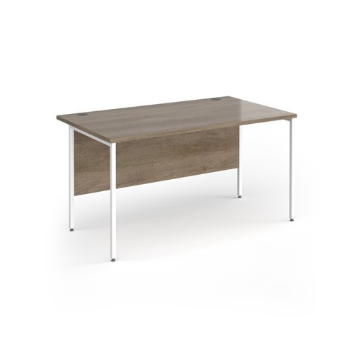 Contract 25 straight desk with white H-Frame leg 1400mm x 800mm - Grey Nebraska Oak Top - CH14S-WH-NO