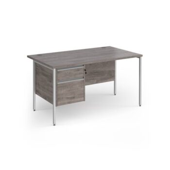 Contract 25 straight desk with 2 drawer pedestal and silver H-Frame leg 1400mm x 800mm - Grey Oak Top - CH14S2-S-GO