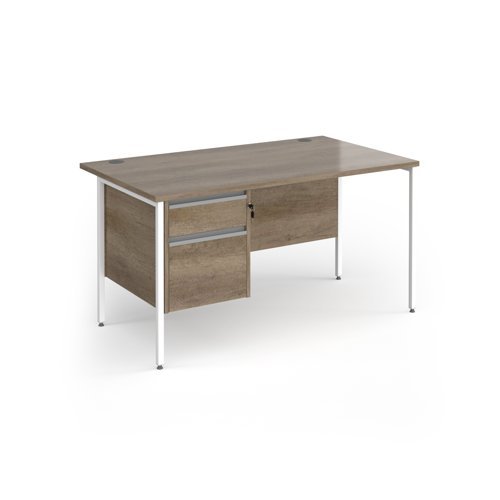 Contract 25 straight desk with 2 drawer pedestal and white H-Frame leg 1400mm x 800mm - Nebraska grey top - CH14S2-WH-NO