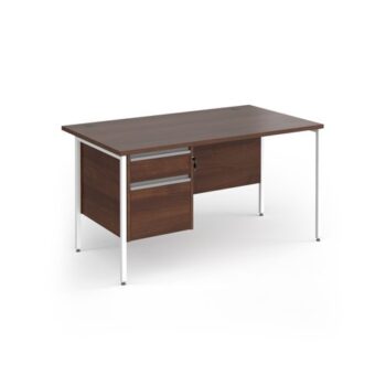 Contract 25 straight desk with 2 drawer pedestal and white H-Frame leg 1400mm x 800mm - Walnut top - CH14S2-WH-W