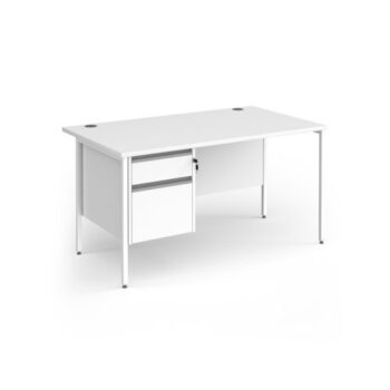 Contract 25 straight desk with 2 drawer pedestal and white H-Frame leg 1400mm x 800mm - White Top - CH14S2-WH-WH