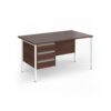 Contract 25 straight desk with 3 drawer pedestal and white H-Frame leg 1400mm x 800mm - Walnut top - CH14S3-WH-W