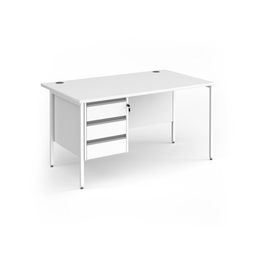 Contract 25 straight desk with 3 drawer pedestal and white H-Frame leg 1400mm x 800mm - White Top - CH14S3-WH-WH