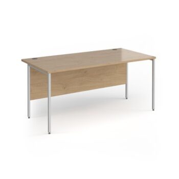 Contract 25 straight desk with silver H-Frame leg 1600mm x 800mm - Kendal Oak Top - CH16S-S-KO