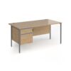 Contract 25 straight desk with 2 drawer pedestal and graphite H-Frame leg 1600mm x 800mm - Kendal Oak Top - CH16S2-G-KO