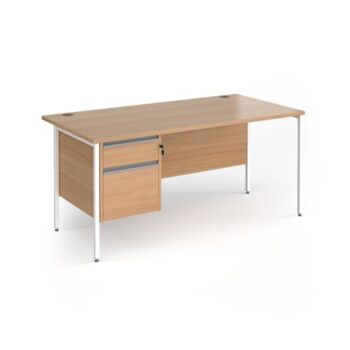 Contract 25 straight desk with 2 drawer pedestal and white H-Frame leg 1600mm x 800mm - Beech top - CH16S2-WH-B