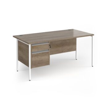 Contract 25 straight desk with 2 drawer pedestal and white H-Frame leg 1600mm x 800mm - Grey Nebraska Oak Top - CH16S2-WH-NO