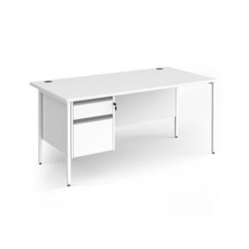 Contract 25 straight desk with 2 drawer pedestal and white H-Frame leg 1600mm x 800mm - White Top - CH16S2-WH-WH