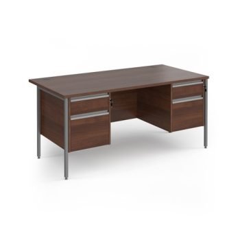 Contract 25 straight desk with 2 and 2 drawer pedestals and graphite H-Frame leg 1600mm x 800mm - Walnut top - CH16S22-G-W