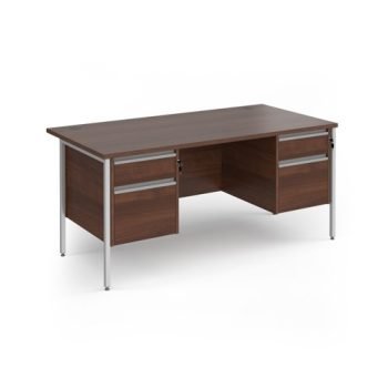 Contract 25 straight desk with 2 and 2 drawer pedestals and silver H-Frame leg 1600mm x 800mm - Walnut top - CH16S22-S-W