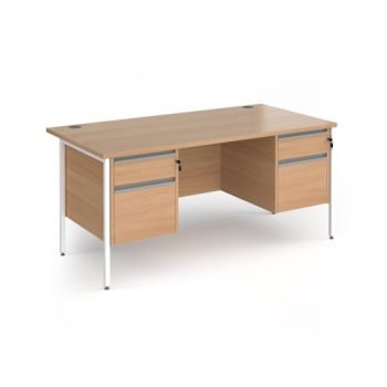 Contract 25 straight desk with 2 and 2 drawer pedestals and white H-Frame leg 1600mm x 800mm - Beech top - CH16S22-WH-B