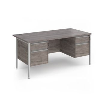 Contract 25 straight desk with 2 and 2 drawer pedestals and white H-Frame leg 1600mm x 800mm - Grey Oak Top - CH16S22-WH-GO