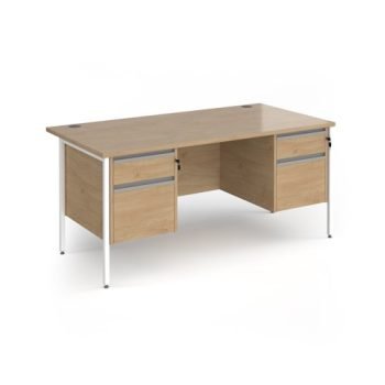 Contract 25 straight desk with 2 and 2 drawer pedestals and white H-Frame leg 1600mm x 800mm - Kendal Oak Top - CH16S22-WH-KO