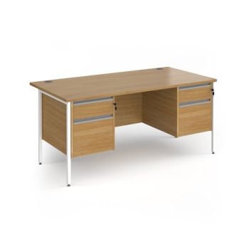 Contract 25 straight desk with 2 and 2 drawer pedestals and white H-Frame leg 1600mm x 800mm - Oak Top - CH16S22-WH-O