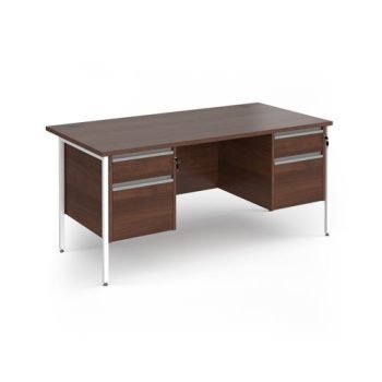 Contract 25 straight desk with 2 and 2 drawer pedestals and white H-Frame leg 1600mm x 800mm - Walnut top - CH16S22-WH-W