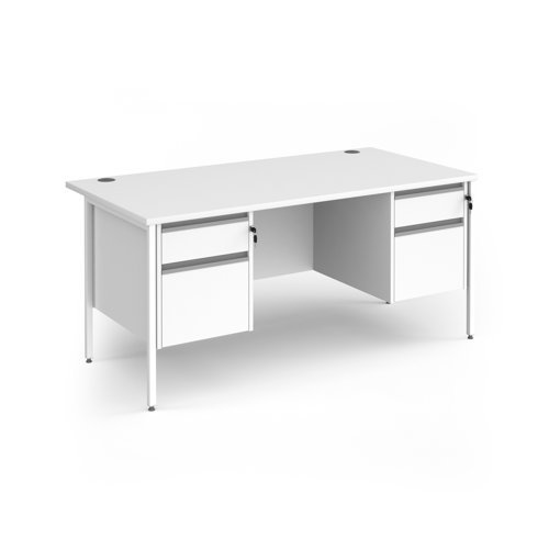 Contract 25 straight desk with 2 and 2 drawer pedestals and white H-Frame leg 1600mm x 800mm - White Top - CH16S22-WH-WH