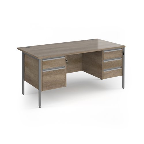 Contract 25 straight desk with 2 and 3 drawer pedestals and graphite H-Frame leg 1600mm x 800mm - Nebraska grey top - CH16S23-G-NO