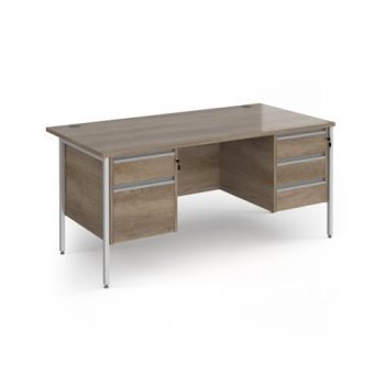Contract 25 straight desk with 2 and 3 drawer pedestals and silver H-Frame leg 1600mm x 800mm - Nebraska grey top - CH16S23-S-NO