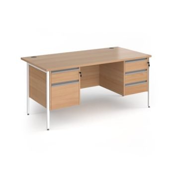 Contract 25 straight desk with 2 and 3 drawer pedestals and white H-Frame leg 1600mm x 800mm - Beech top - CH16S23-WH-B