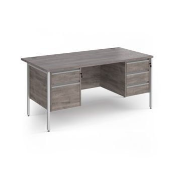 Contract 25 straight desk with 2 and 3 drawer pedestals and white H-Frame leg 1600mm x 800mm - Grey Oak Top - CH16S23-WH-GO