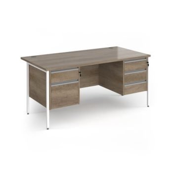 Contract 25 straight desk with 2 and 3 drawer pedestals and white H-Frame leg 1600mm x 800mm - Nebraska grey top - CH16S23-WH-NO
