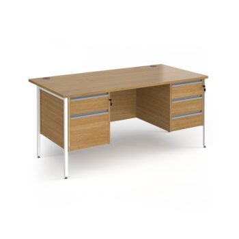 Contract 25 straight desk with 2 and 3 drawer pedestals and white H-Frame leg 1600mm x 800mm - Oak Top - CH16S23-WH-O